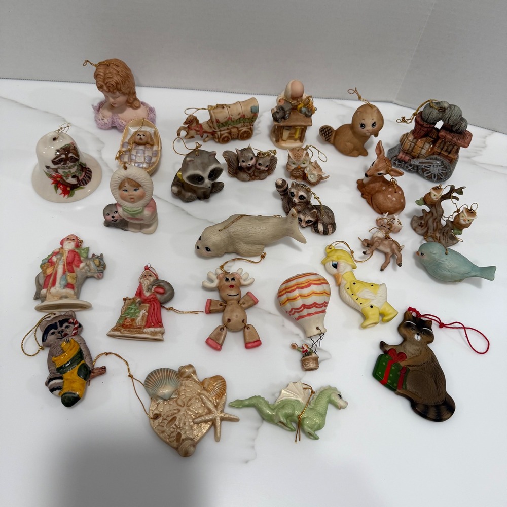 Vintage Ceramic Handpainted Christmas Ornament Mixed Lot Woodland Animals 26pc